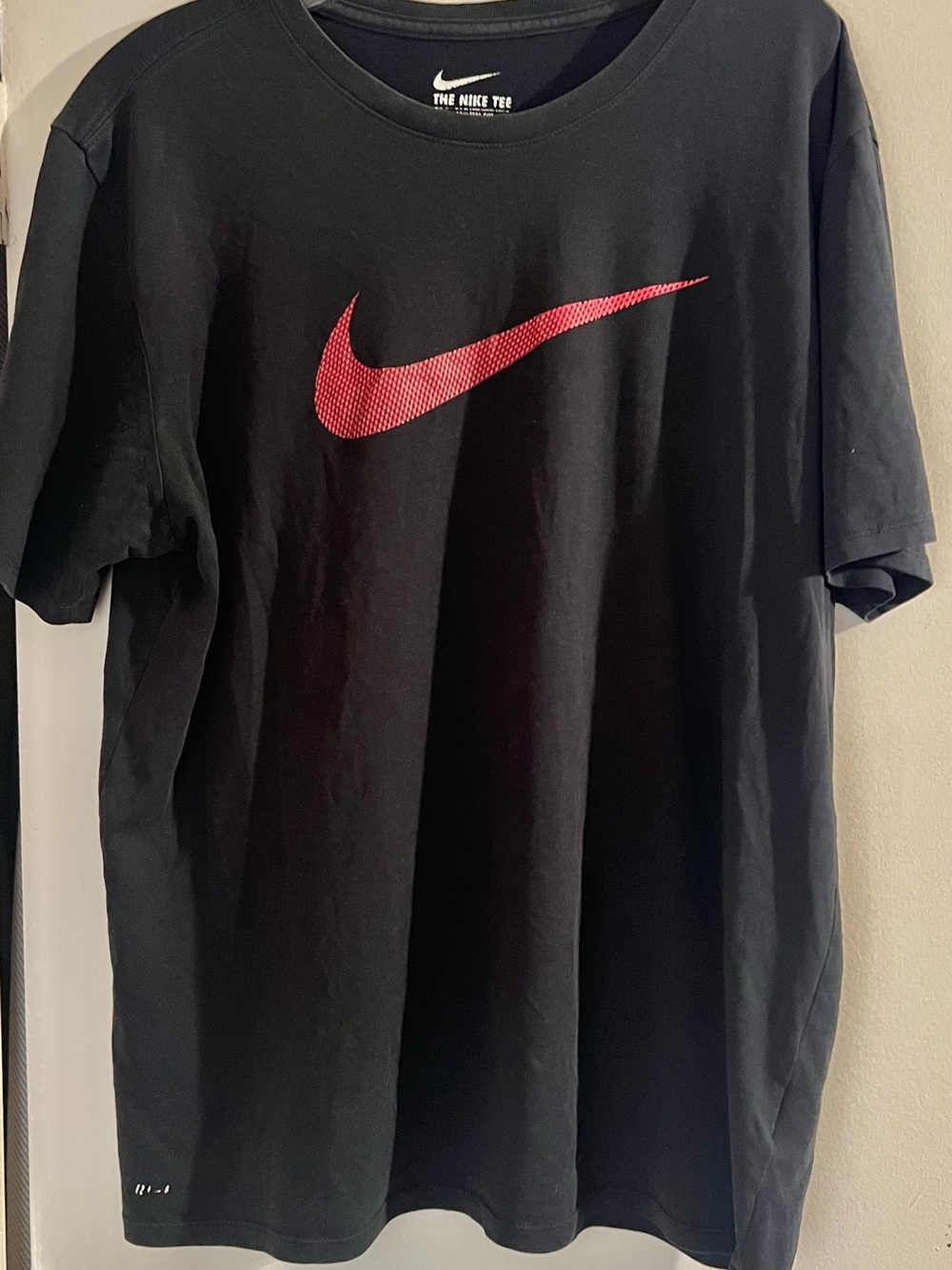 Nike Dri Fit Black Short-Sleeve Tee with Red Swoosh L